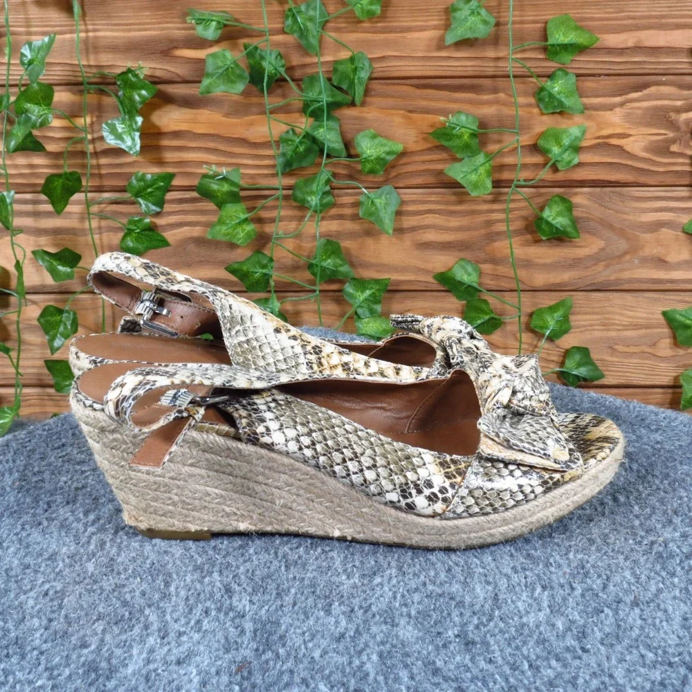 Franco Sarto Camino Women Sandal 8‎ Casual Snakeskin Print Espadrille Wedge Tan